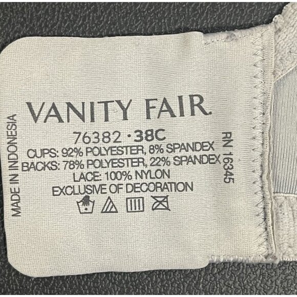 Vanity Fair Light Gray Underwire Bra With Lace Trim Detail Size 38C - Picture 3 of 3